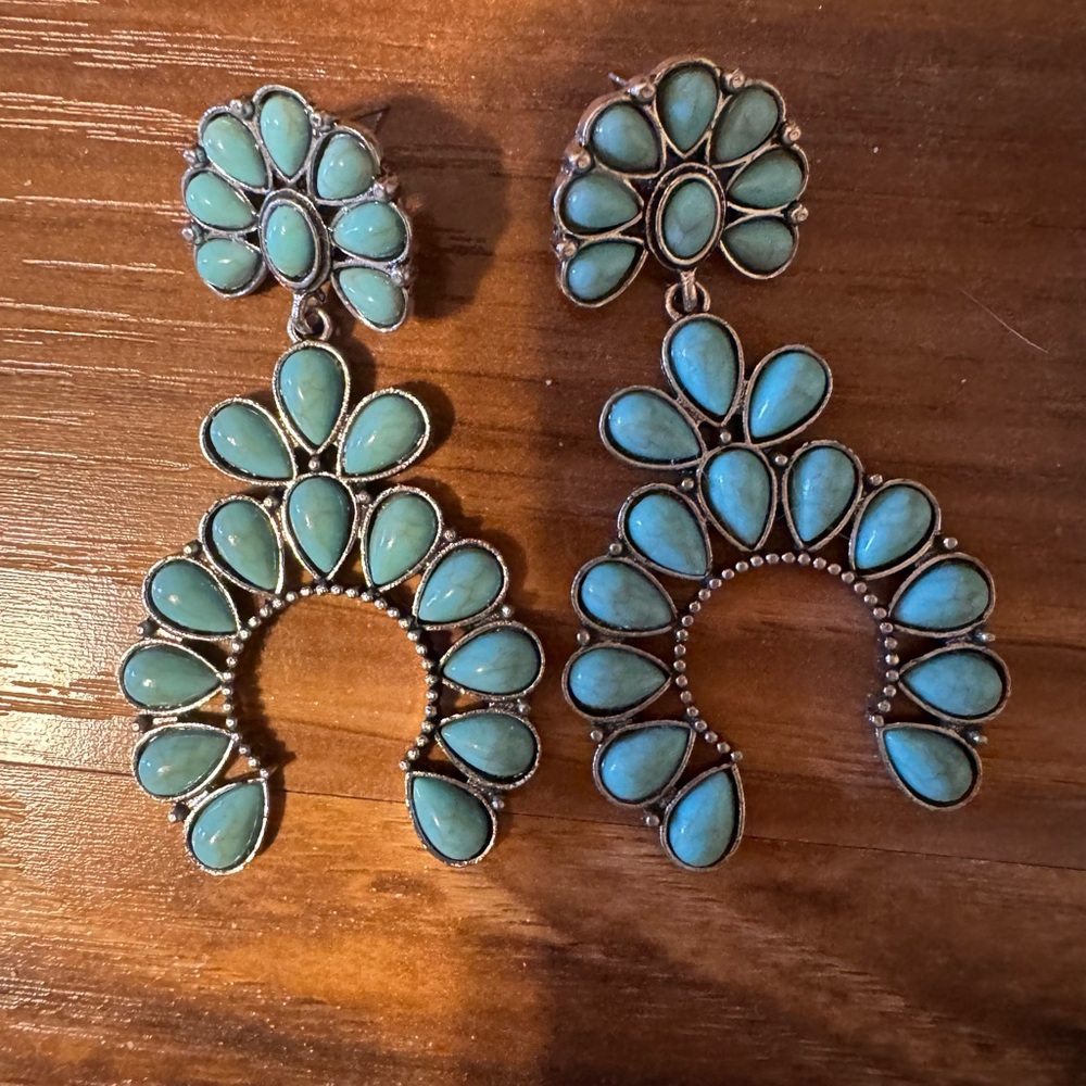 Blue Silver Squash Blossom Earrings